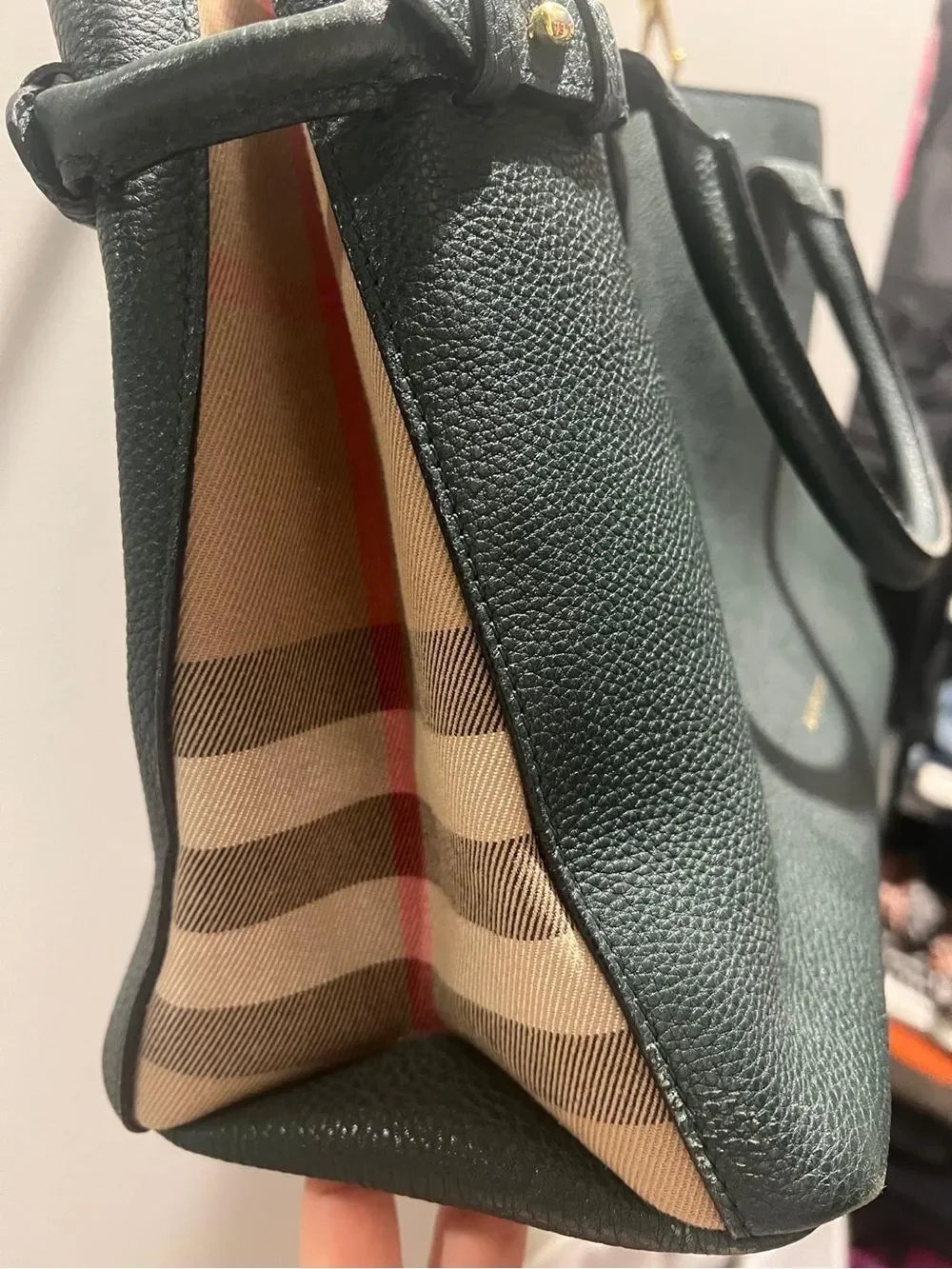 Burberry Forest Green Leather Satchel with Gold Logo